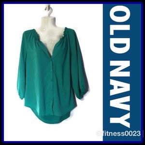 Old navy  teal 3/4 sleeve button down blouse Sz L